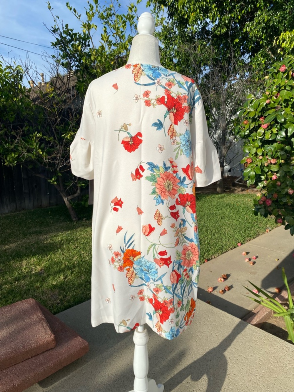 ZARA BASIC FLORAL SHIFT DRESS Size L NWT CREAM MULTICOLOR SHORT SLEEVE - Picture 8 of 14
